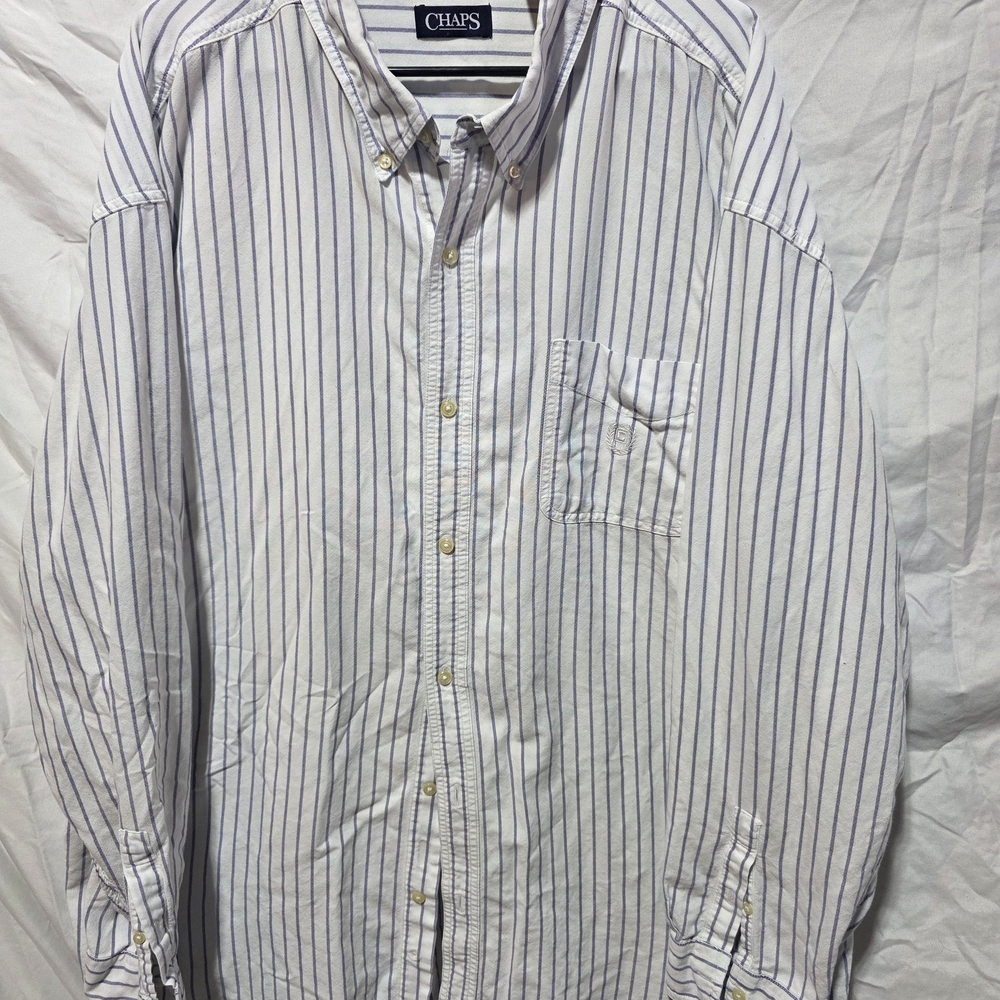Chaps Men's Blue and White Striped Button Down Shirt